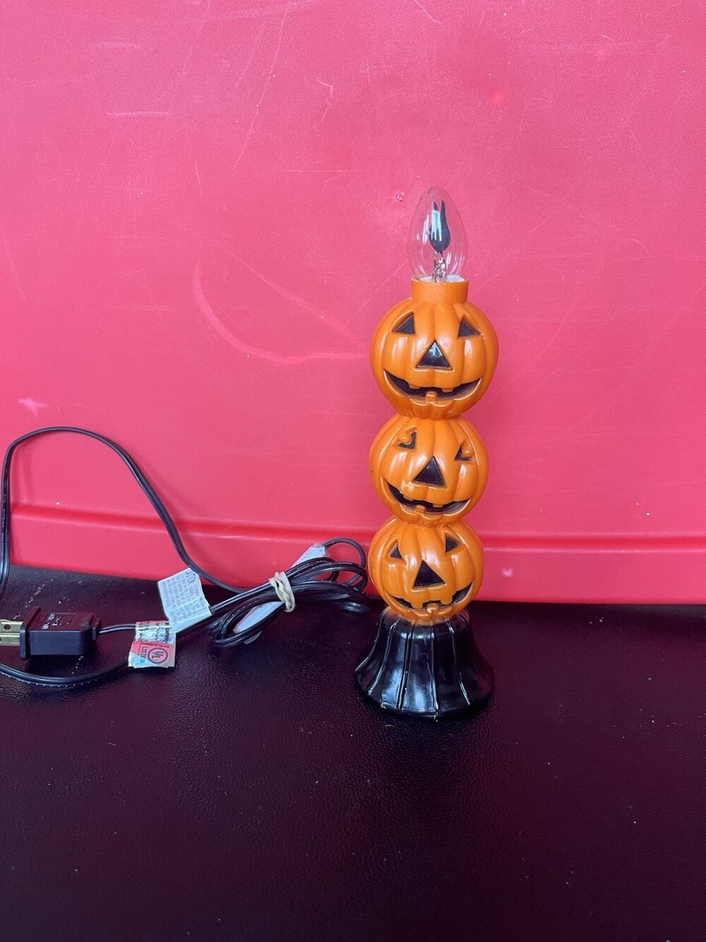 Vintage Halloween Stacked Jack O Lantern Plastic Blow Mold Candle Needs Bulb